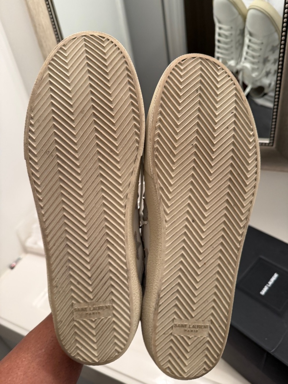 Saint Laurent White Leather Sneakers with Silver Star Accent - Picture 6 of 10